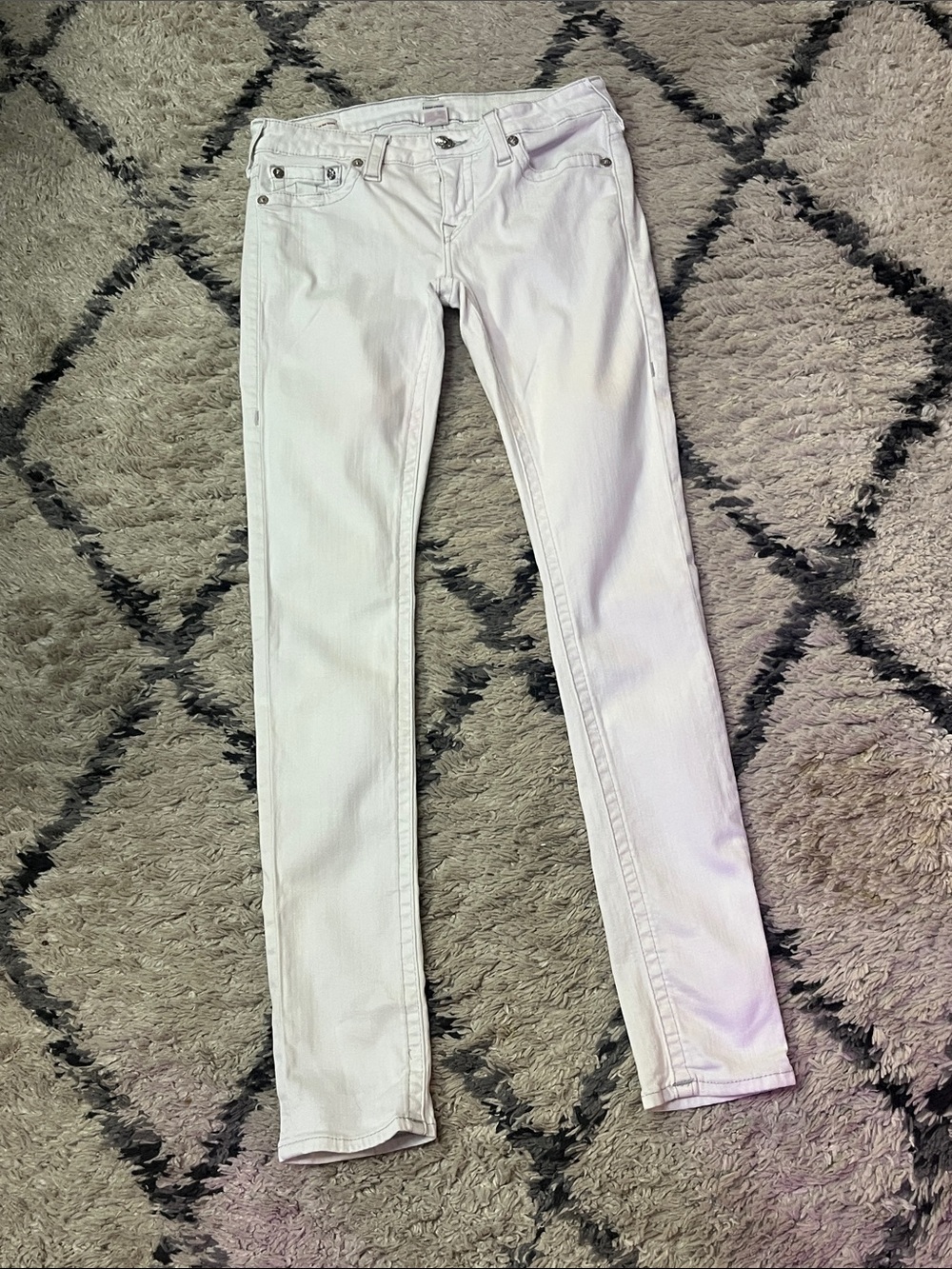 True Religion Stella Low Rise Skinny Jeans, Size 30, Light Grey/White